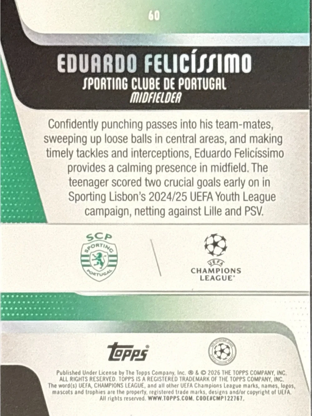Topps Eduardo Felicissimo Rookie Soccer Card